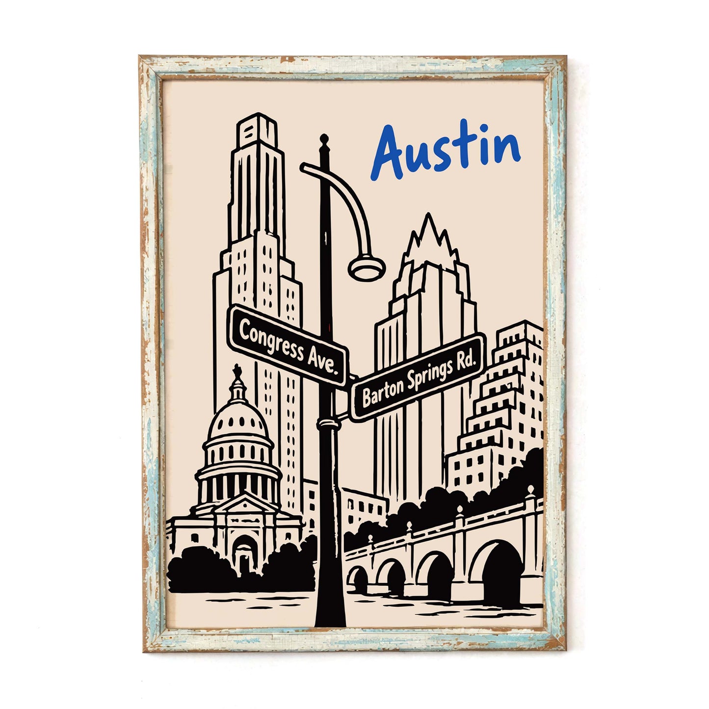 Austin Skyline Street Sign Art Print