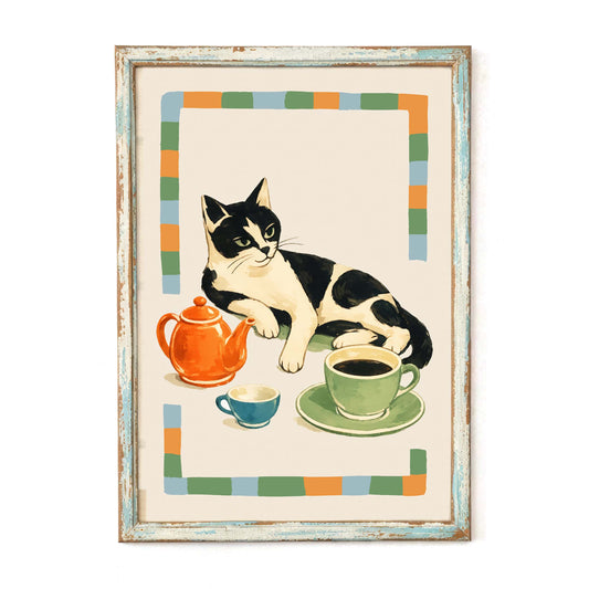 Cat Coffee Tea Kitchen Wall Art Print