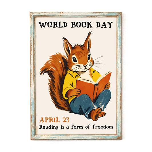 World Book Day Squirrel Reading Print