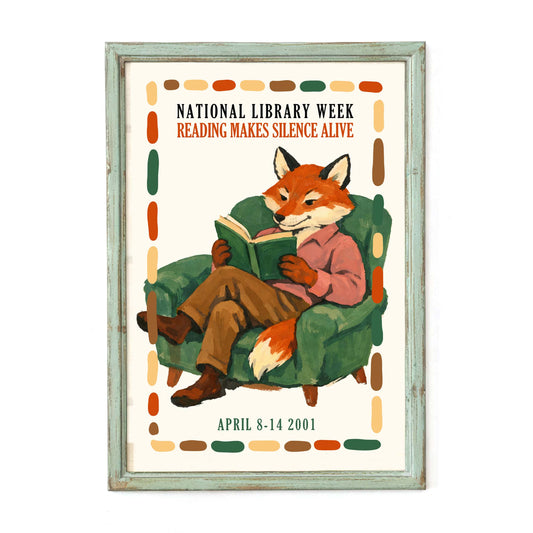 National Library Week Fox Reading Print