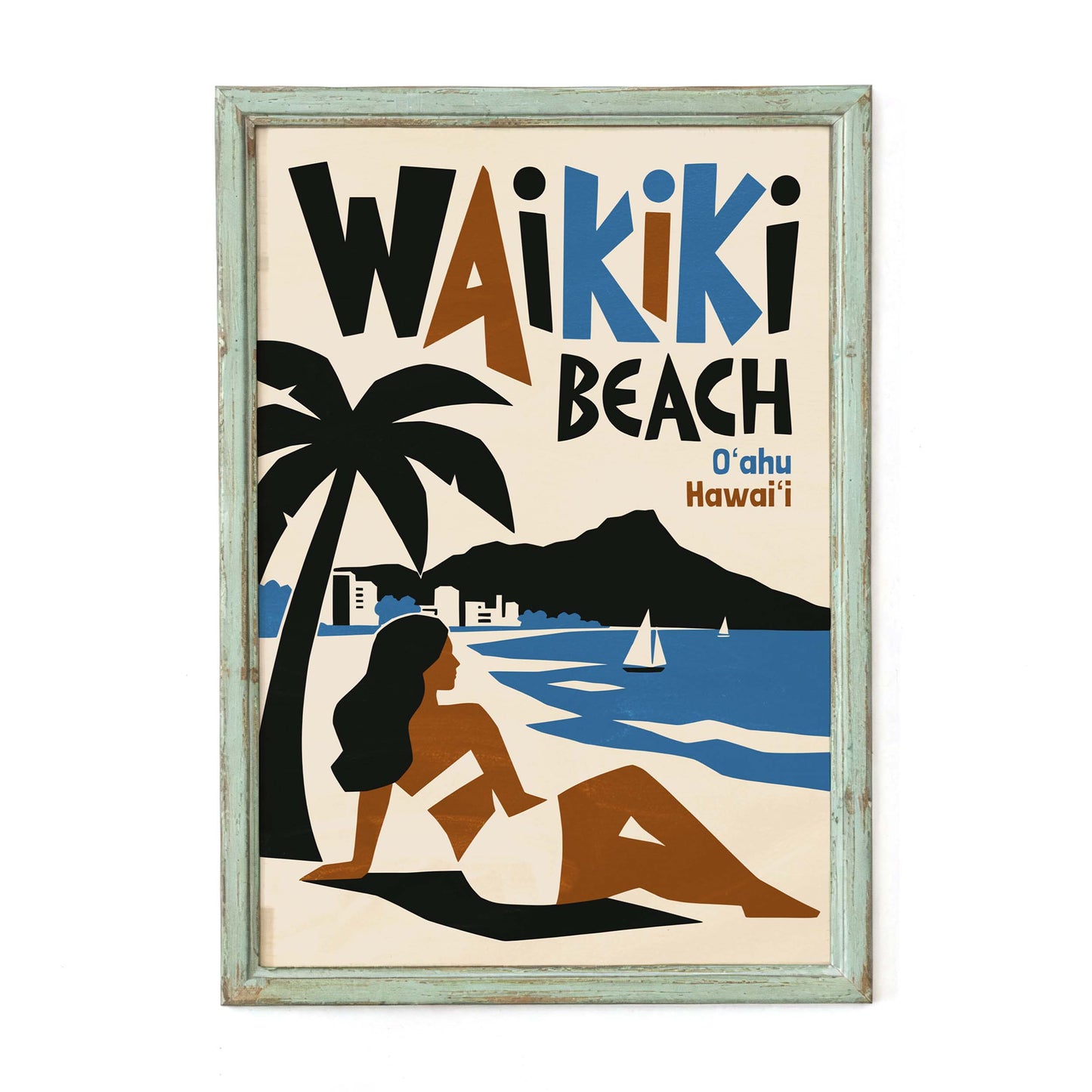 Waikiki Beach Retro Print