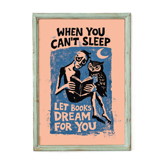 Reading Owl Insomnia Quote Poster
