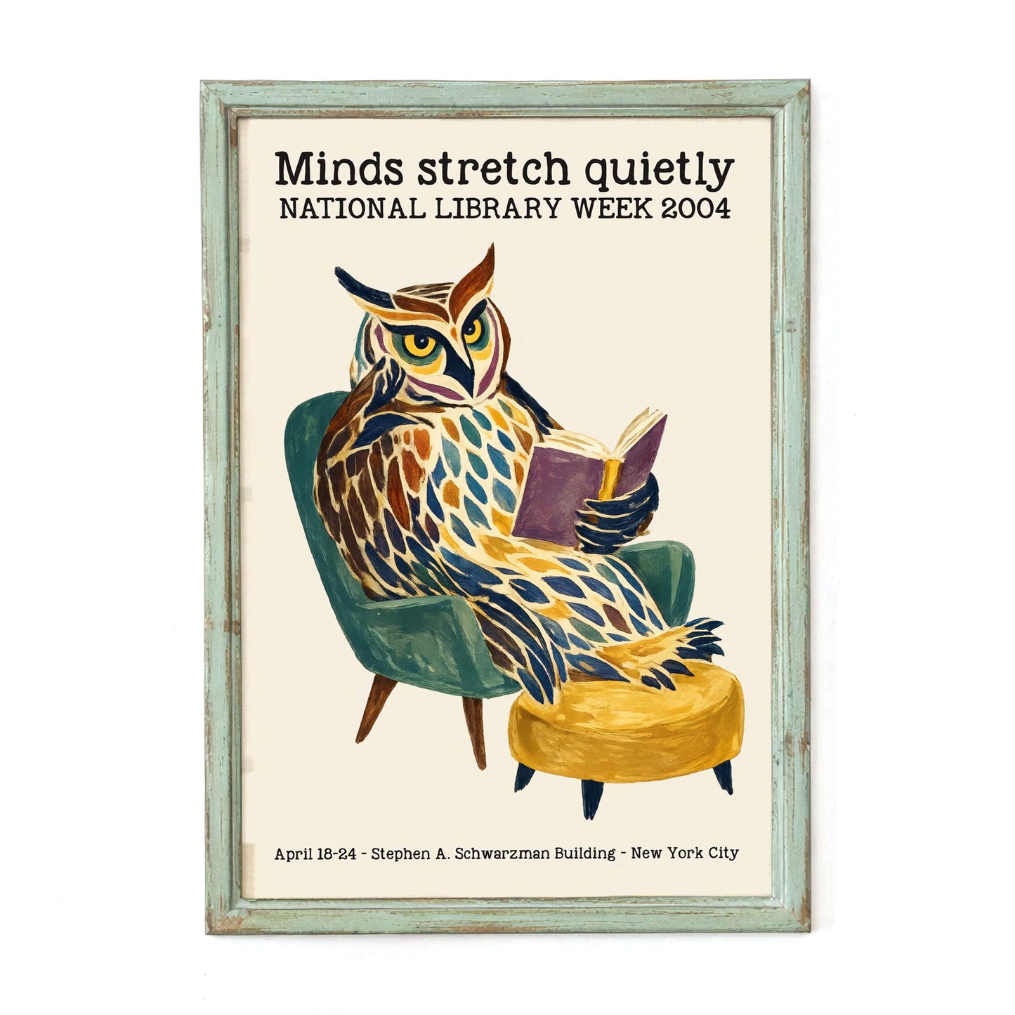 Library Week Owl Reading Poster