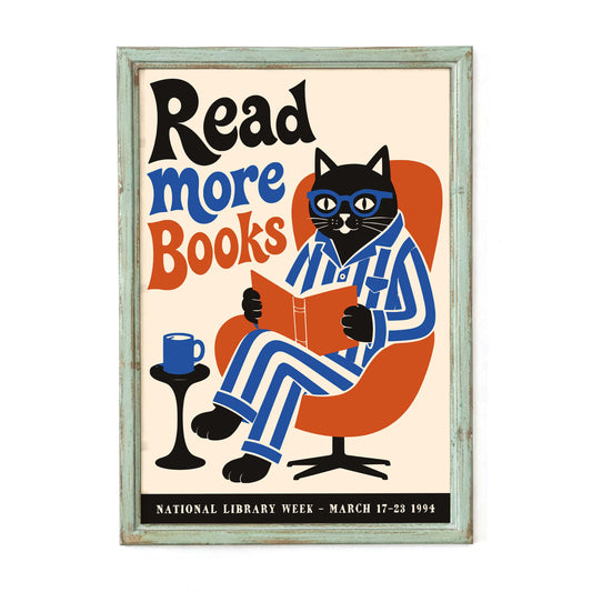 Reading Cat Library Wall Art