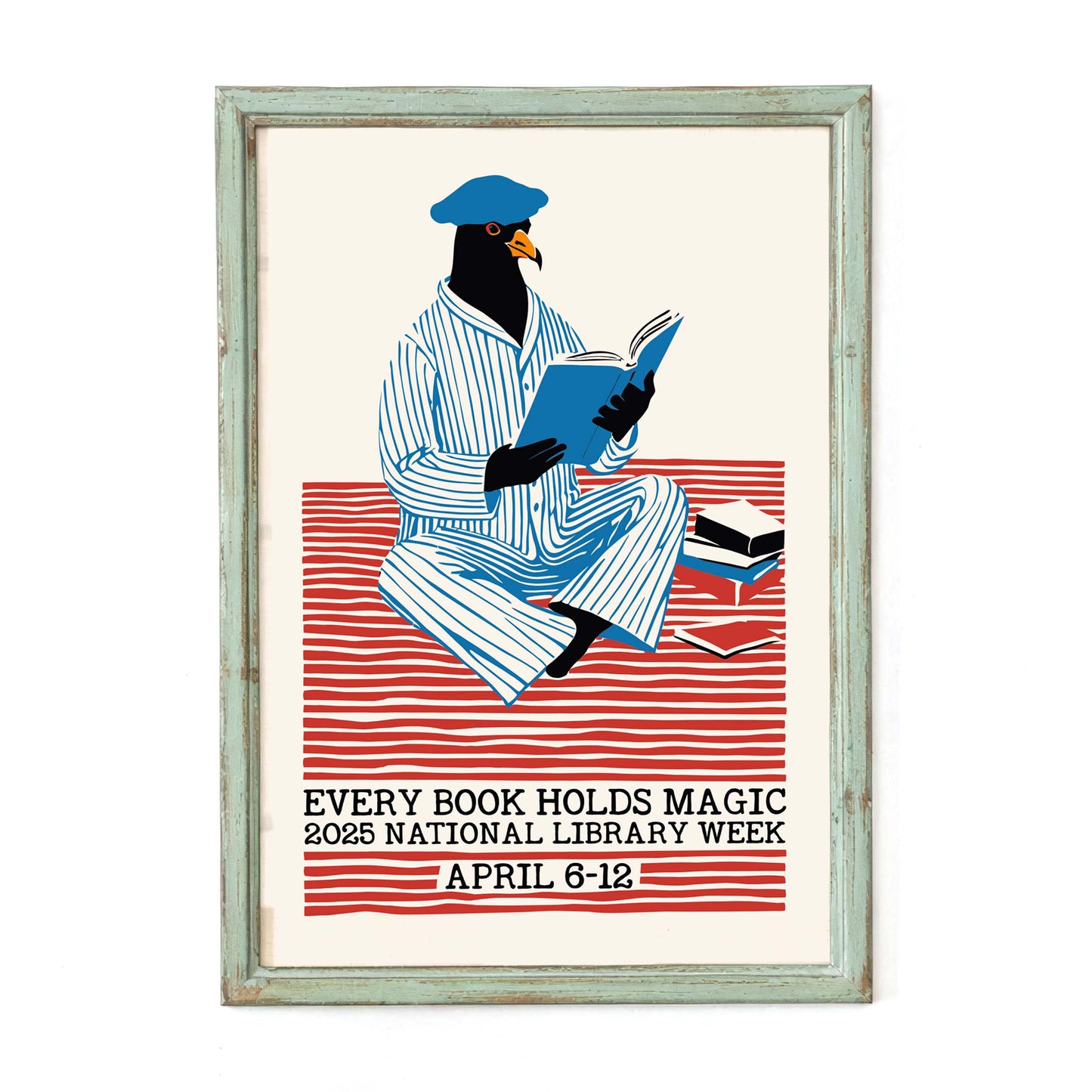 Reading Bird Library Poster Wall Art