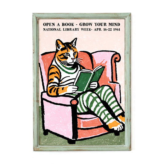 Library Week Reading Cat Poster