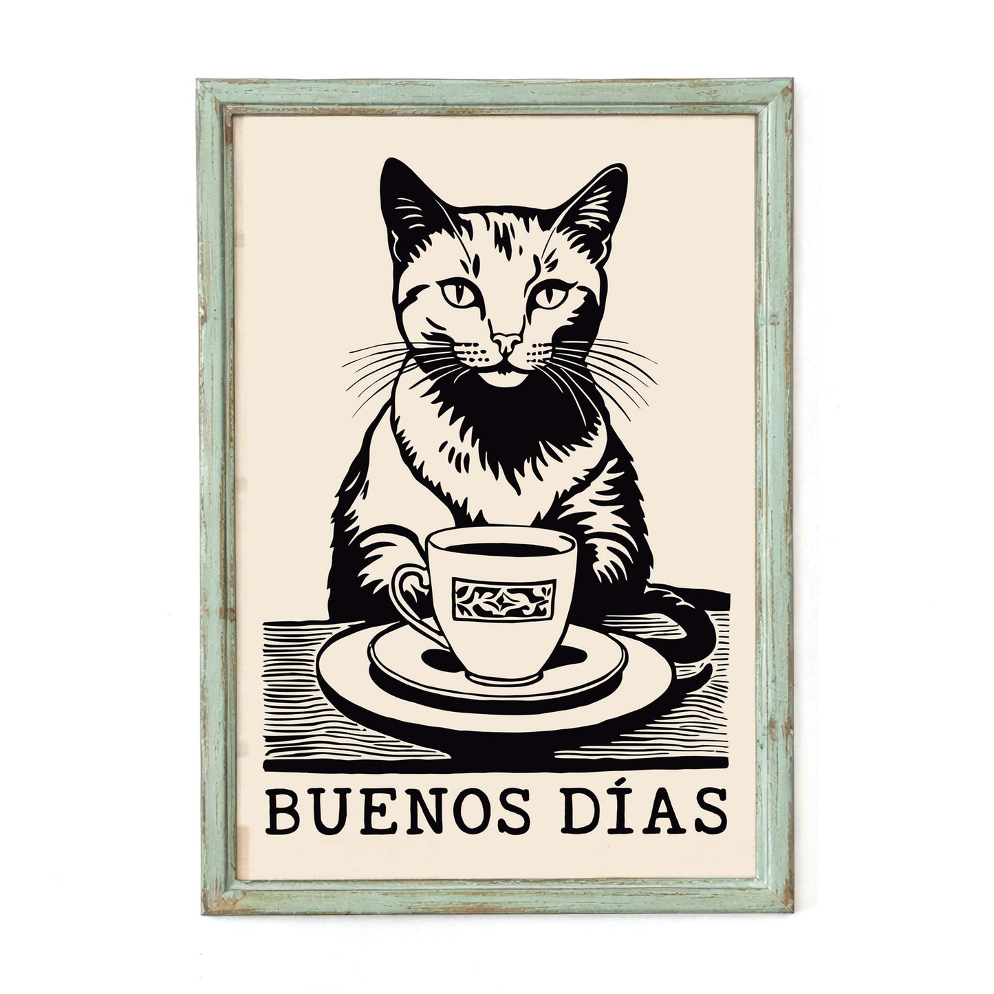 Buenos Dias Cat Coffee Wall Print