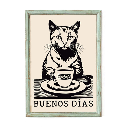 Buenos Dias Cat Coffee Wall Print