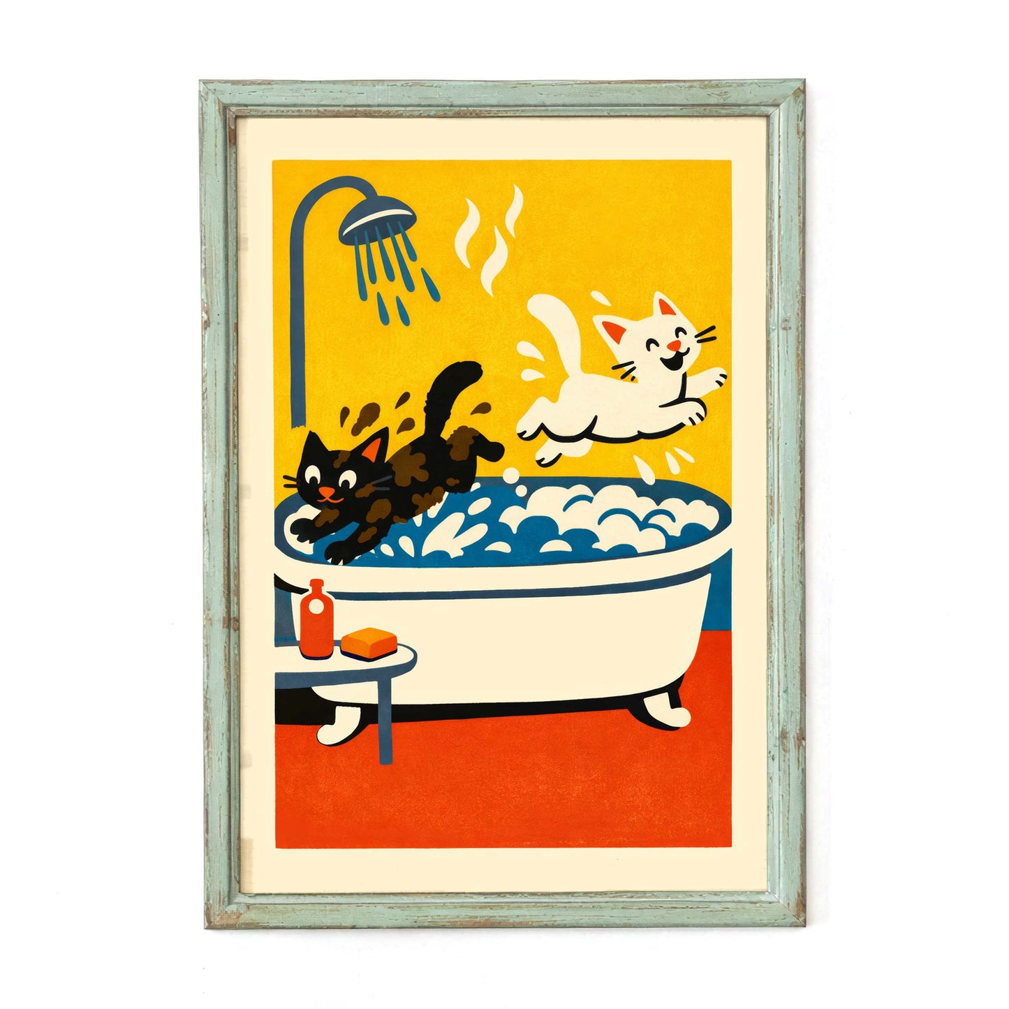 Playful Bathtub Cats Poster Print
