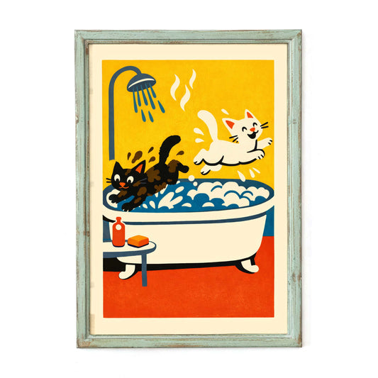 Playful Bathtub Cats Poster Print