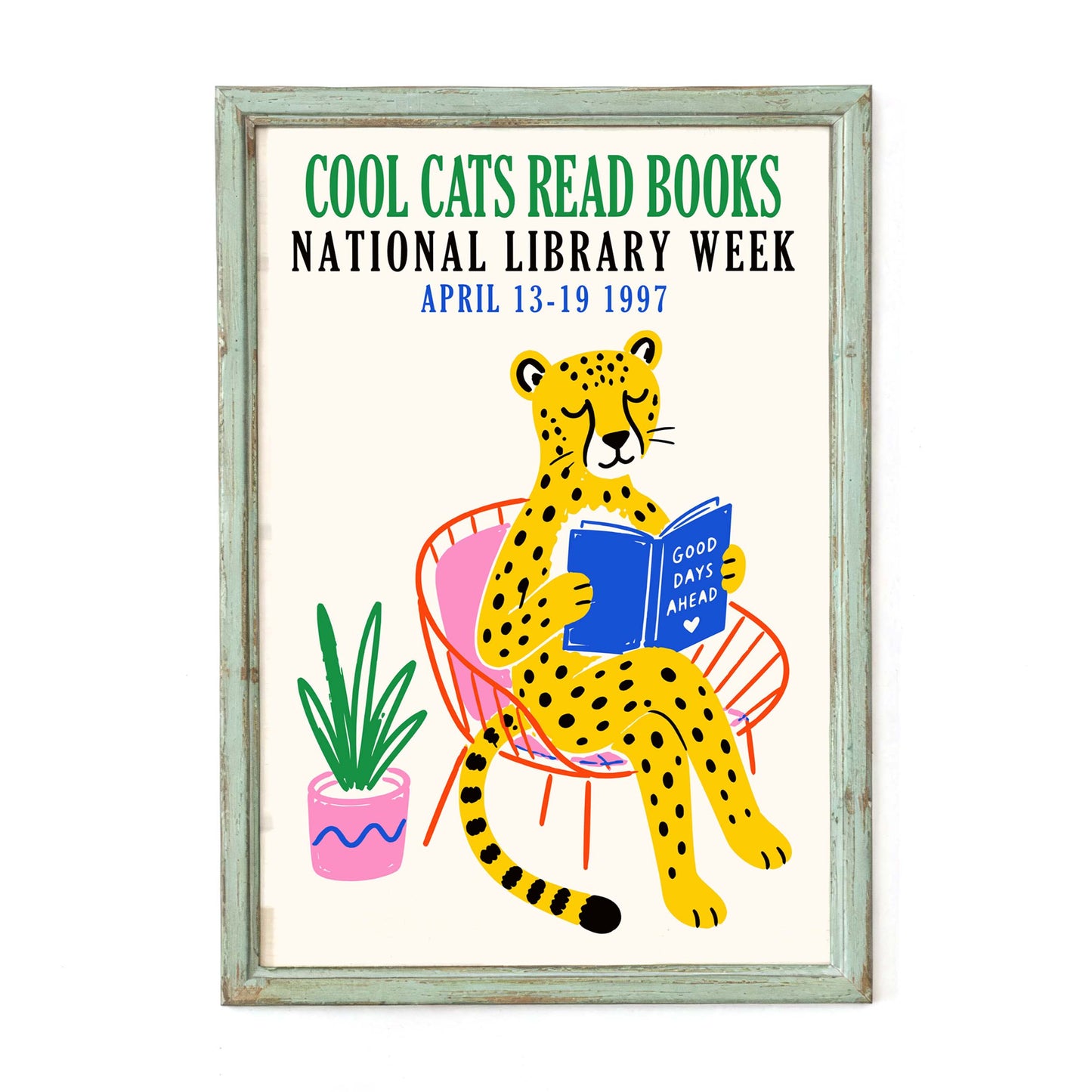Cheetah Reading Library Poster Print