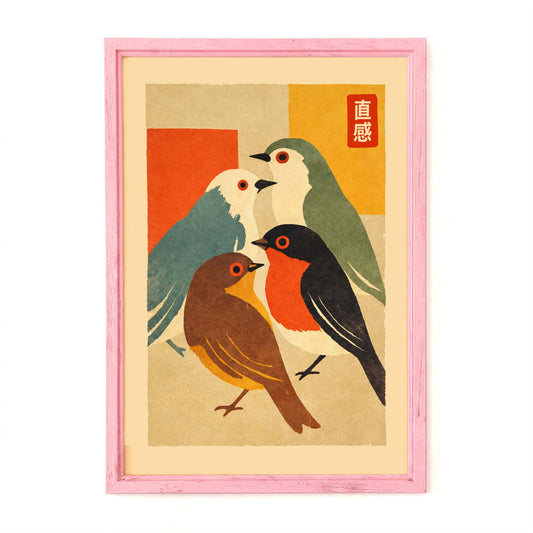 Colorful Birds Vintage Illustration Poster