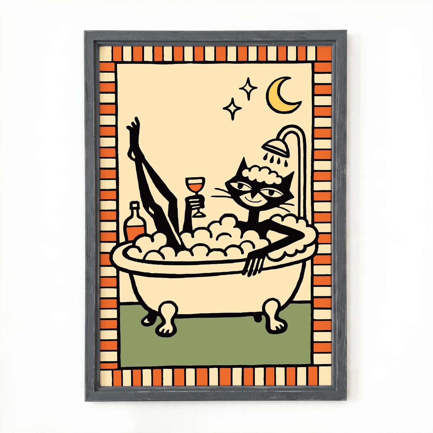 Moonlit Cat Bath Poster Wall Print
