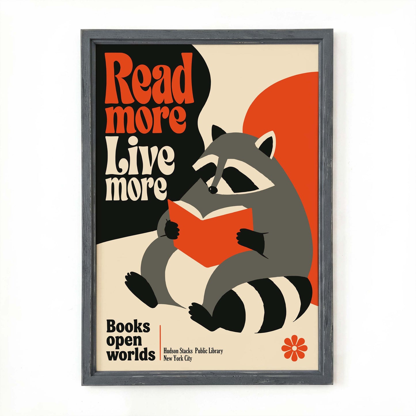 Reading Raccoon Poster Wall Art