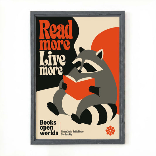 Reading Raccoon Poster Wall Art