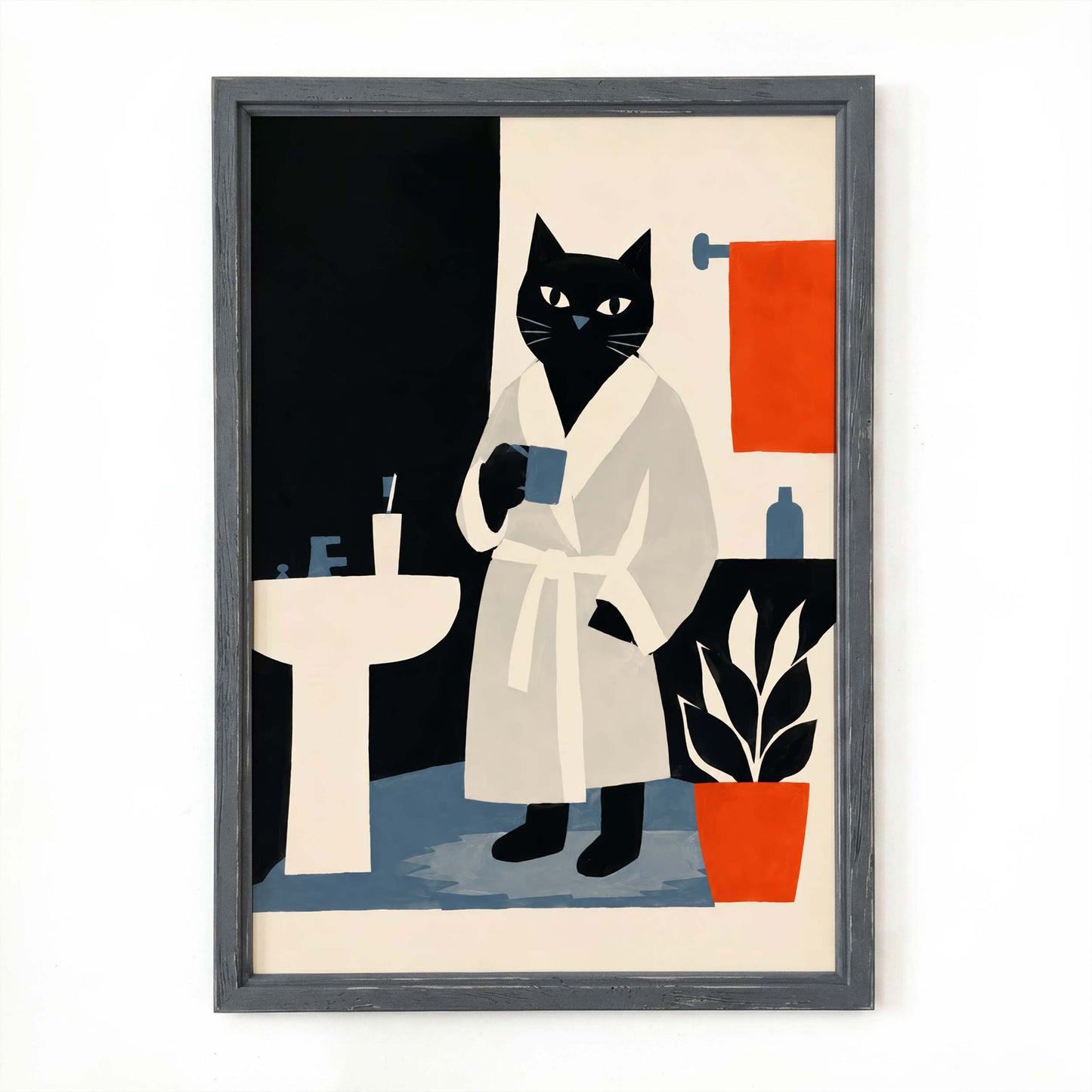 Minimalist Black Cat Morning Routine Print
