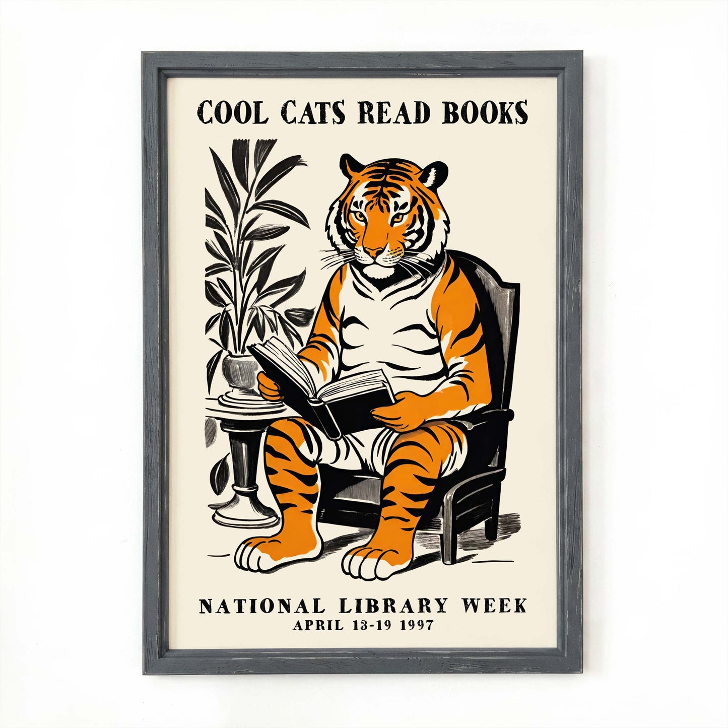 Tiger Reading Library Poster Print