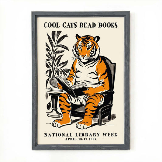 Tiger Reading Library Poster Print