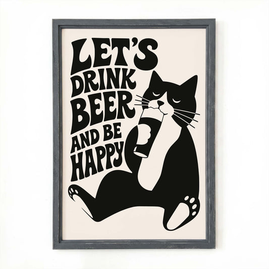 Funny Cat Beer Print Poster