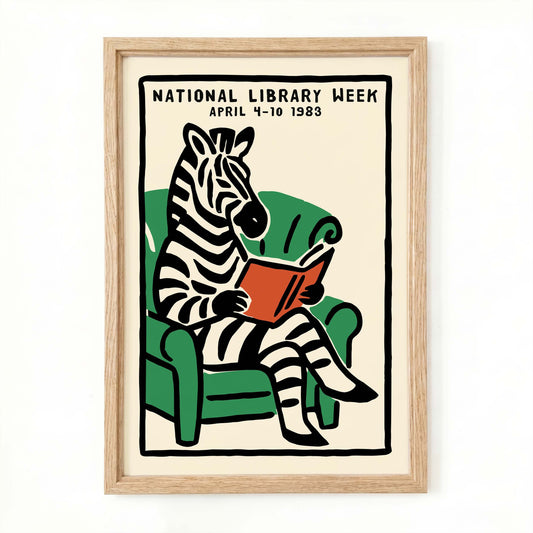 Reading Zebra Nursery Wall Art Print