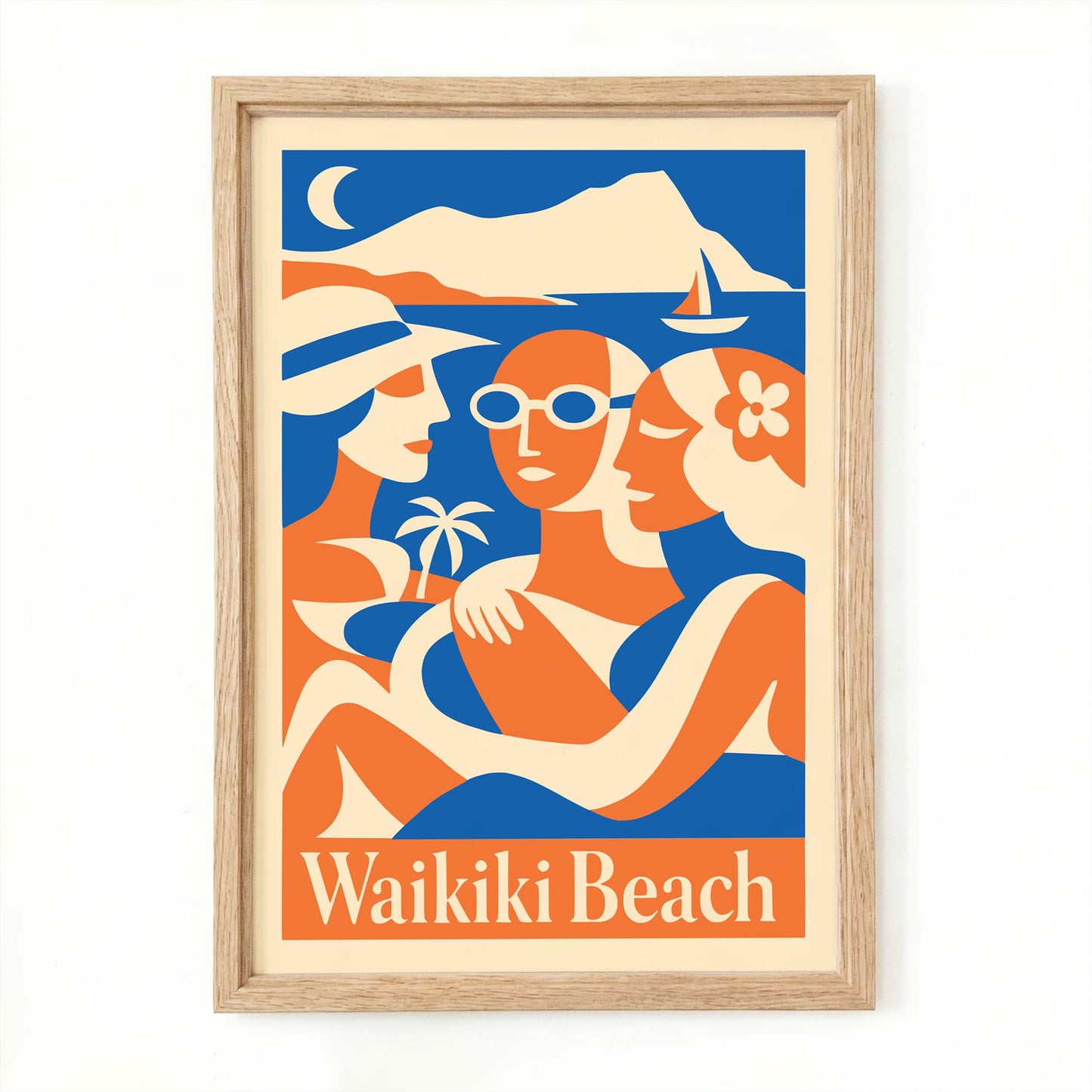 Waikiki Beach Retro Print