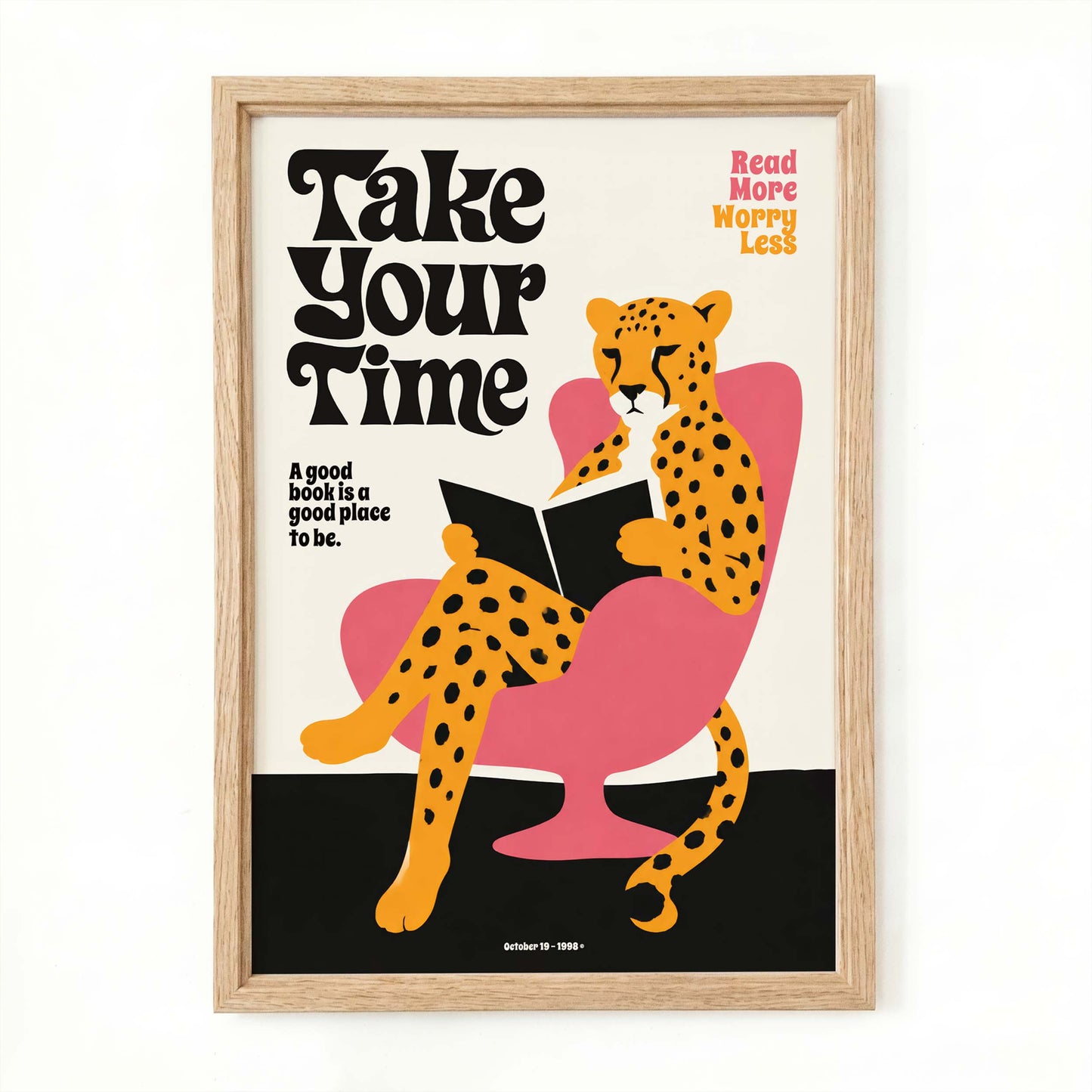 Retro Read More Worry Less Cheetah Poster
