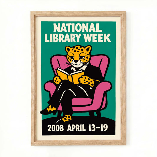 Library Week Reading Leopard Poster