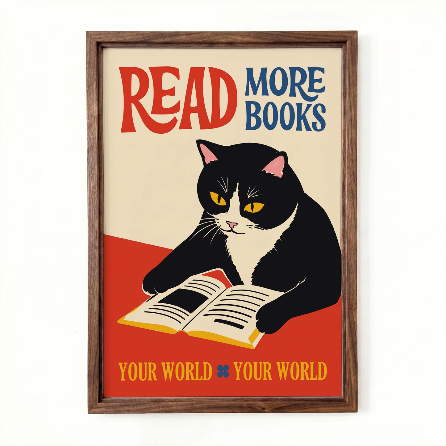 Vintage Reading Cat Library Poster
