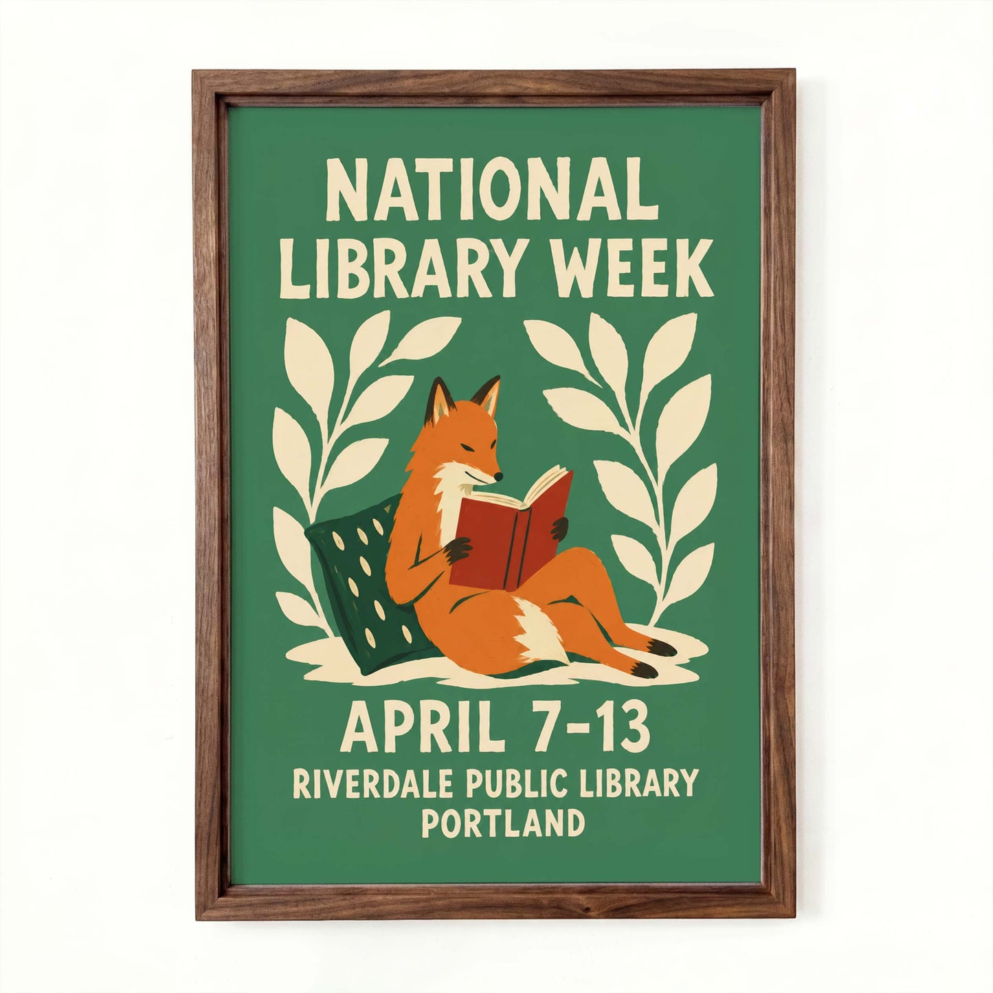 National Library Week Fox Reading Poster