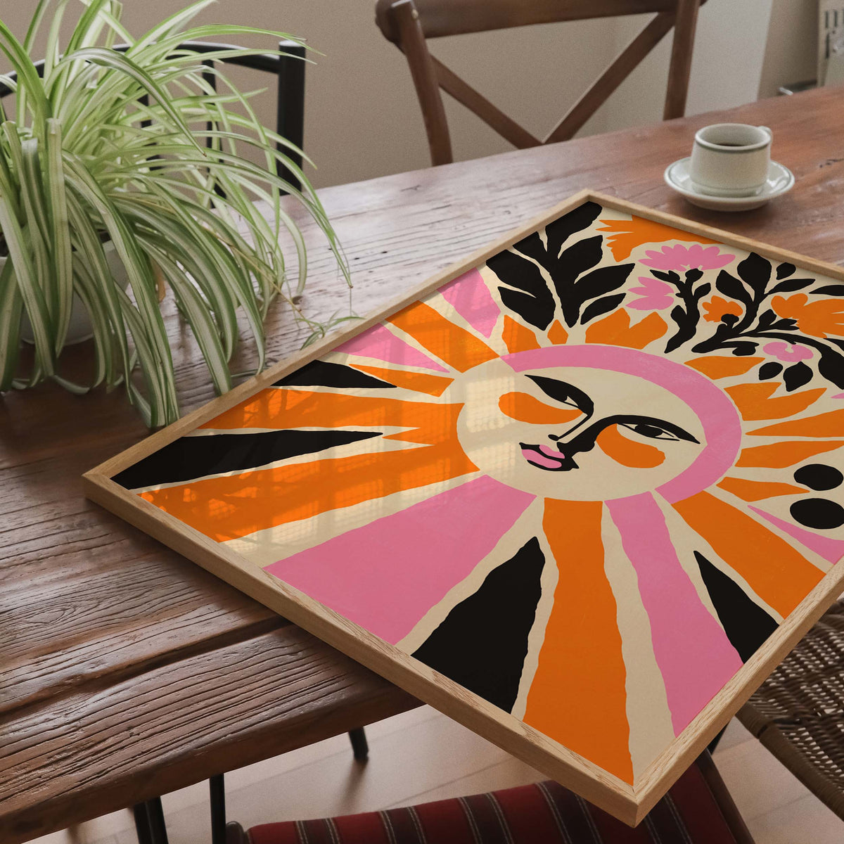 Sun Face Floral Wall Art Print