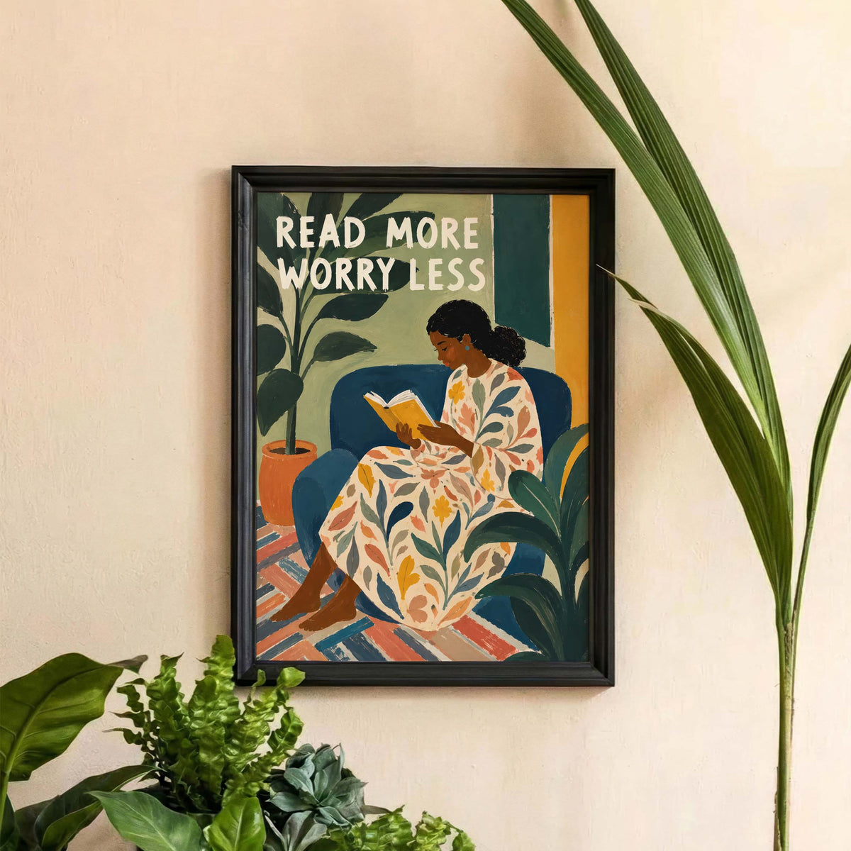 Woman Reading Floral Wall Art