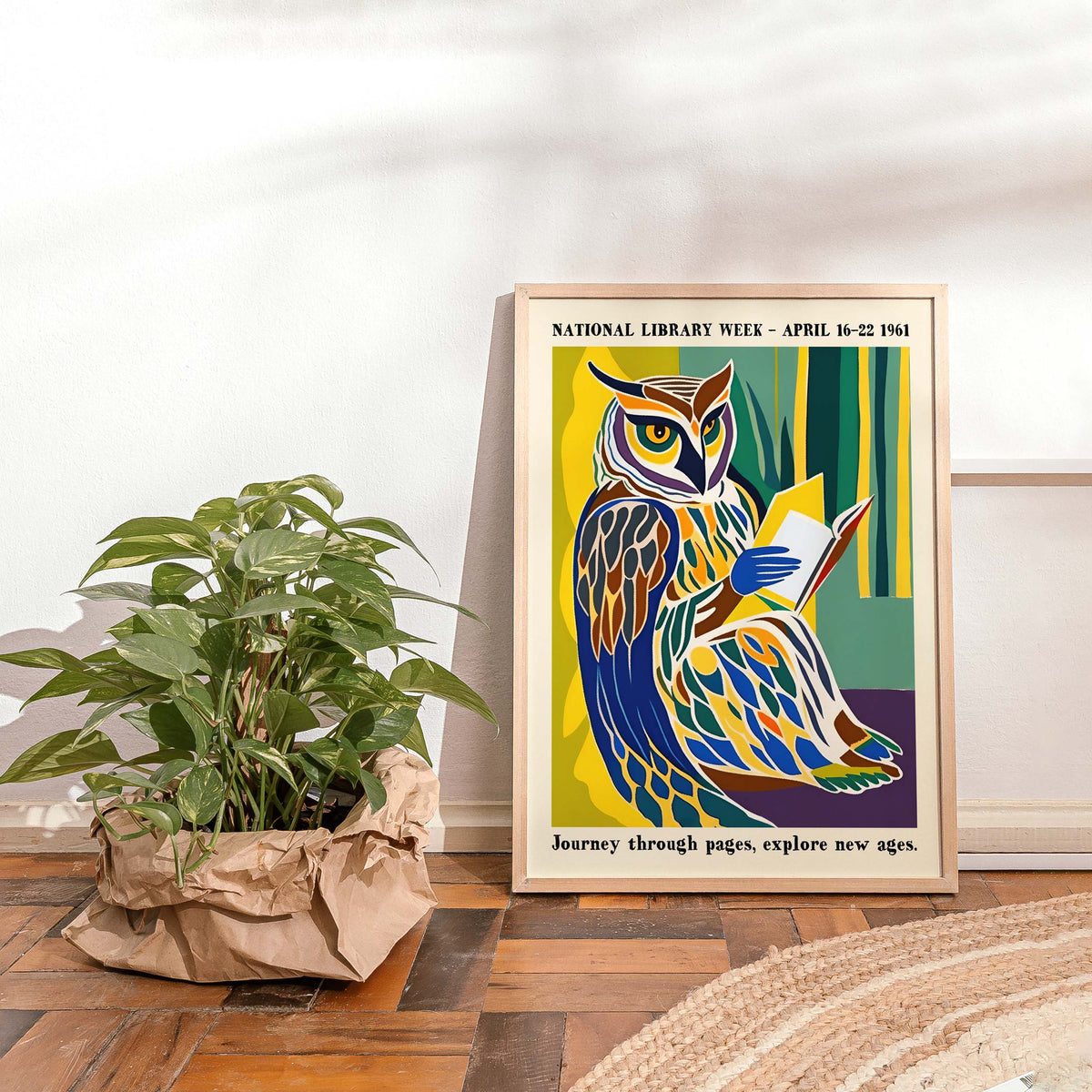 National Library Week Owl Reading Poster Print