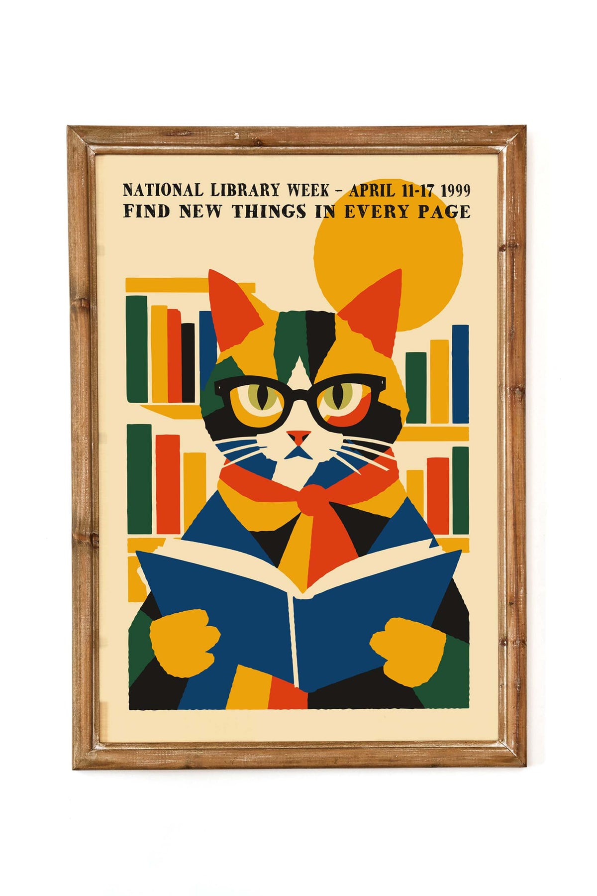 Book Lover Cat Library Wall Art Print