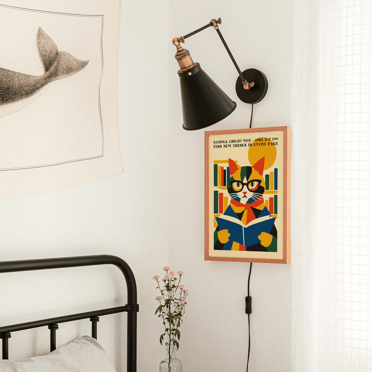 Book Lover Cat Library Wall Art Print