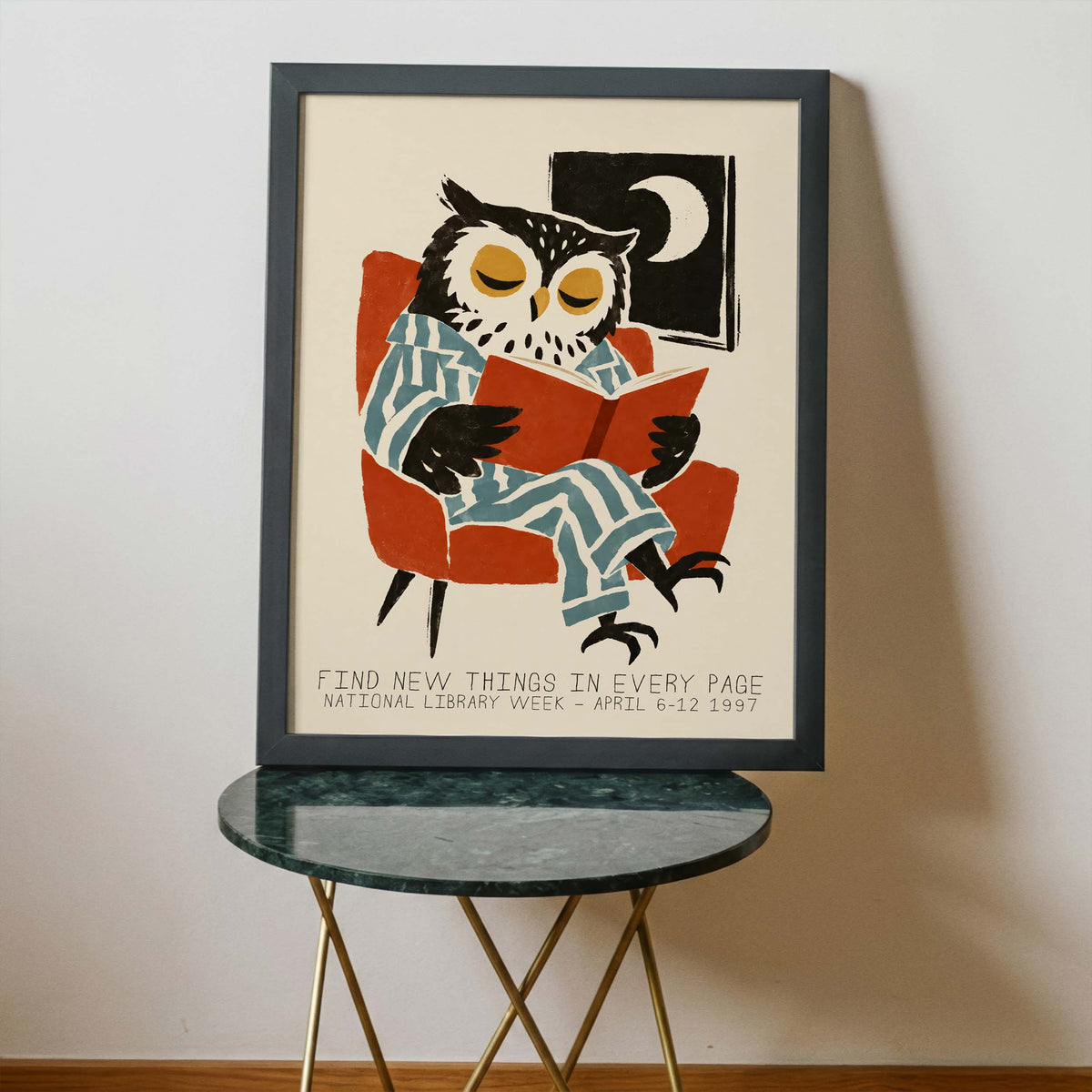 Reading Owl Library Wall Art Print
