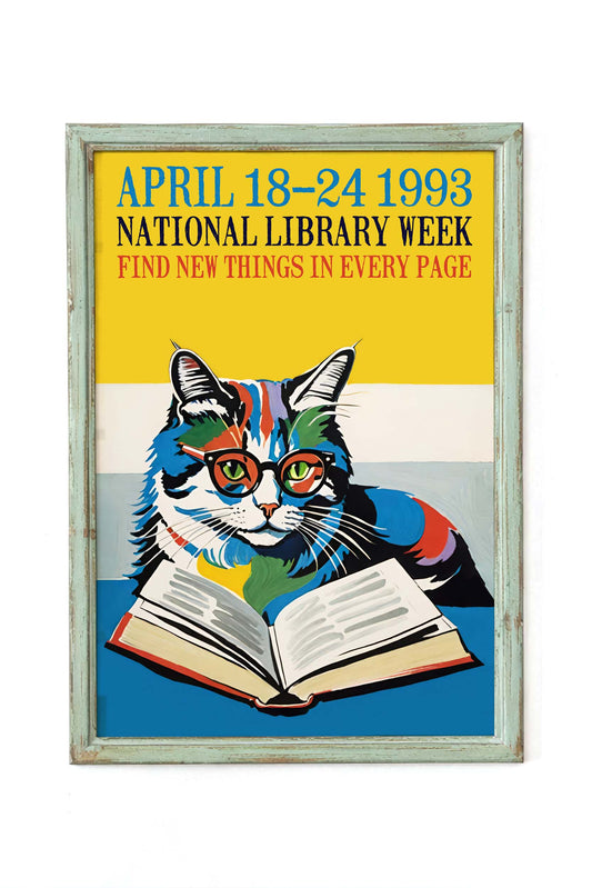 Reading Cat Library Week Poster Print