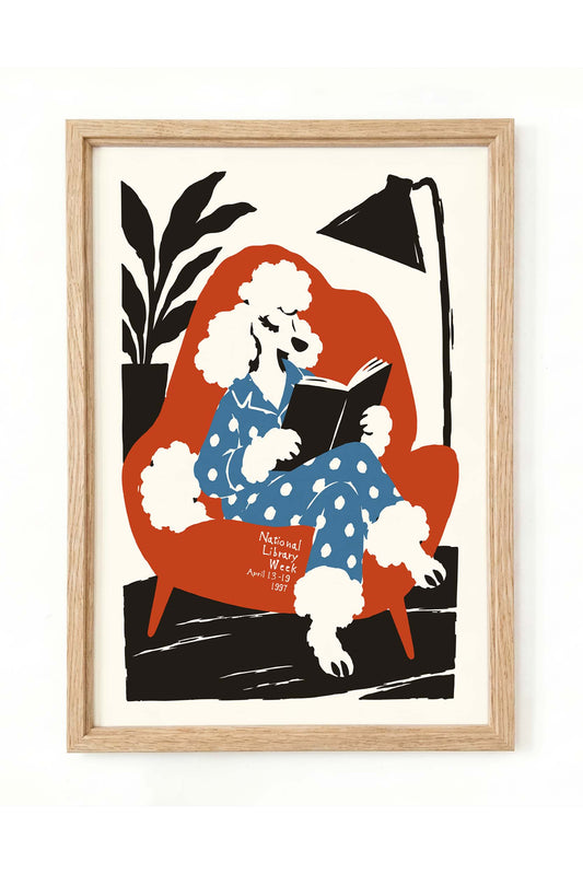 National Library Week Poodle Reading Print