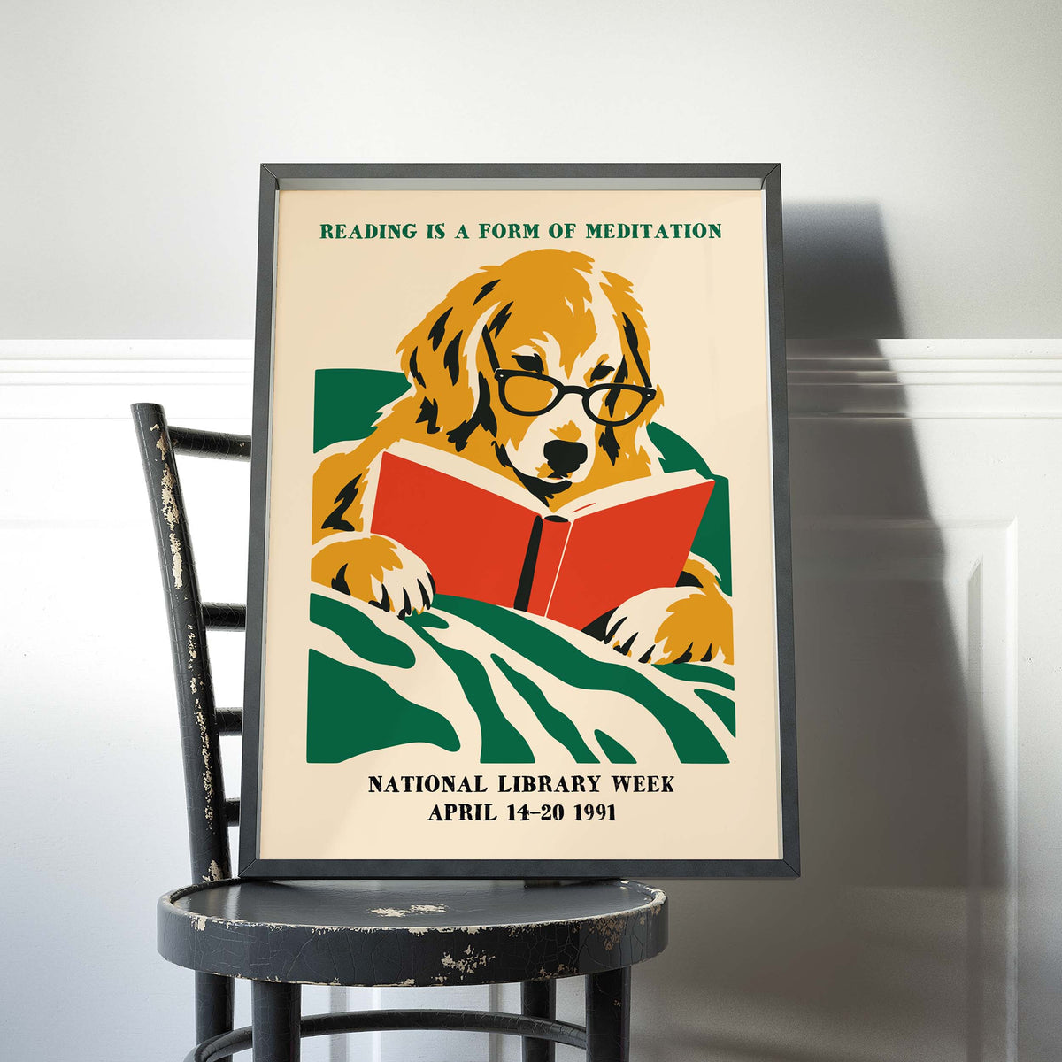 Book Lover Dog Reading Wall Art Print