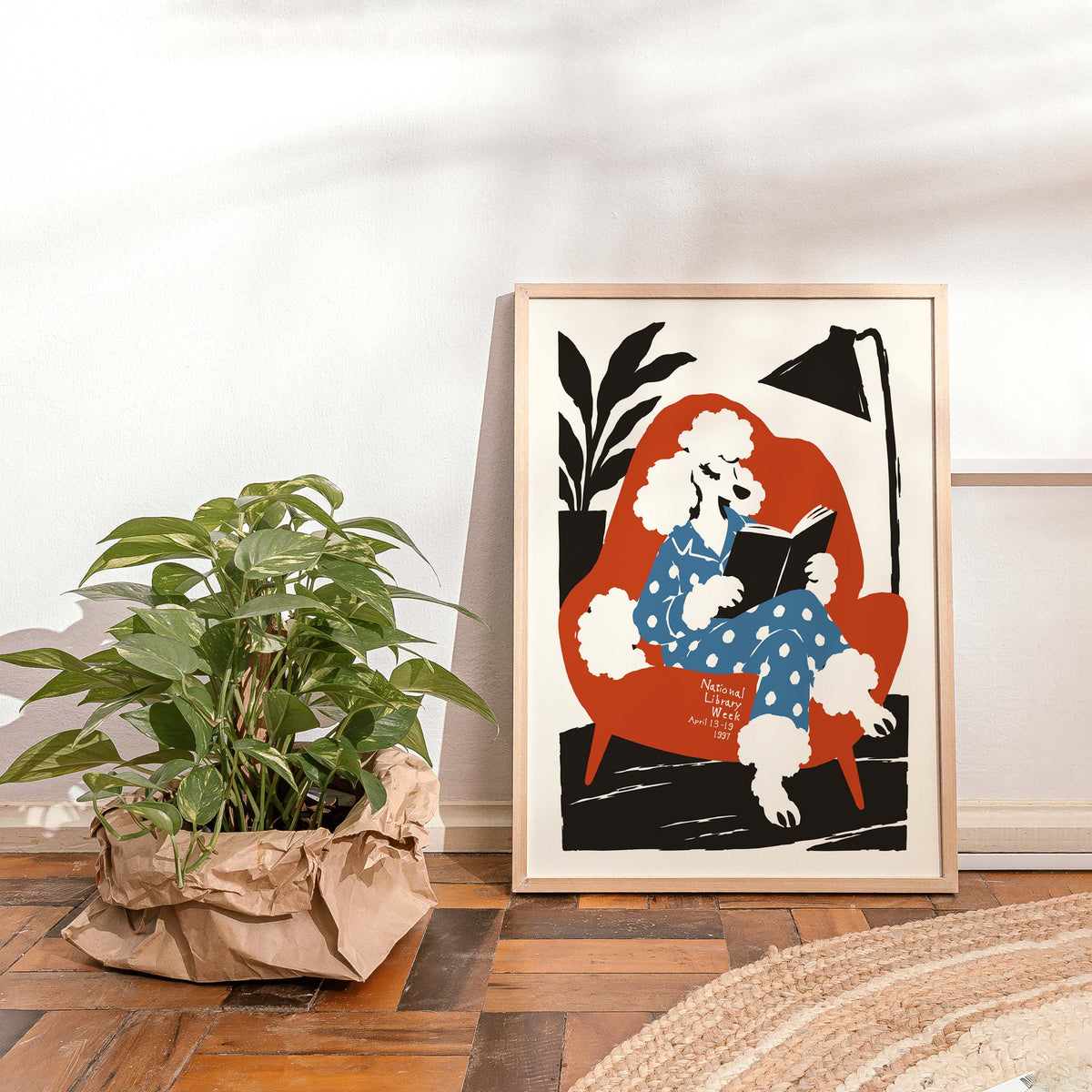 National Library Week Poodle Reading Print
