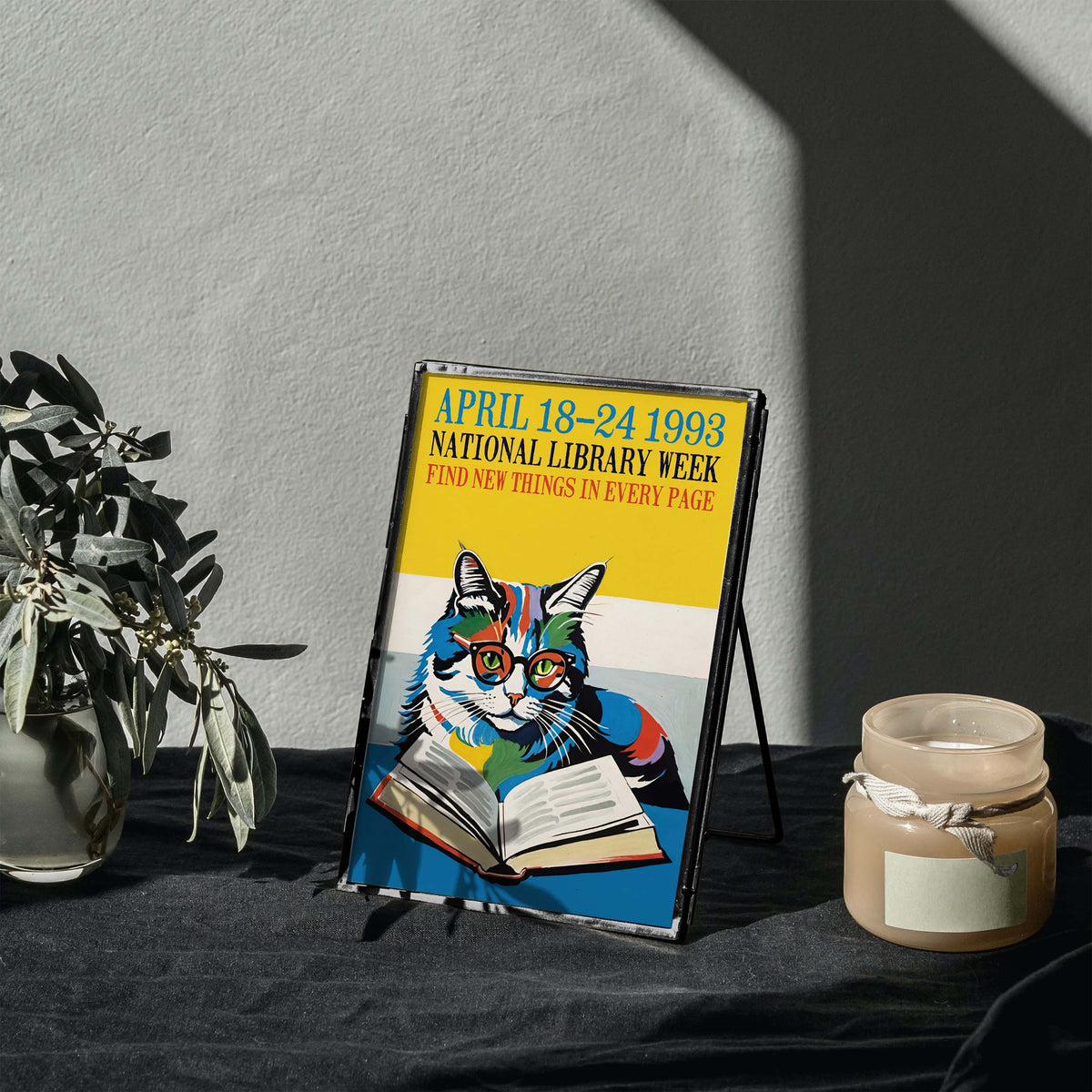 Reading Cat Library Week Poster Print