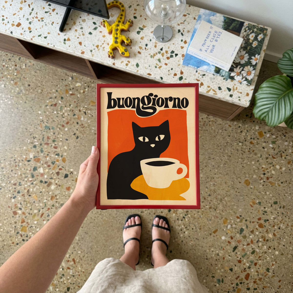 Black Cat Coffee Poster Print