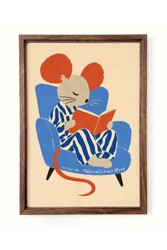 Reading Mouse Library Wall Art Print