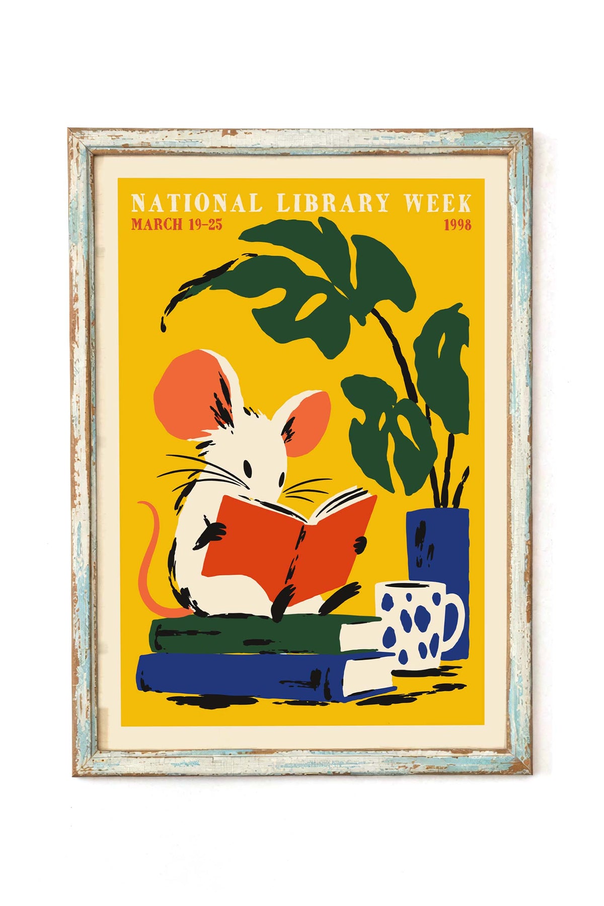 National Library Week Reading Mouse Wall Art Print