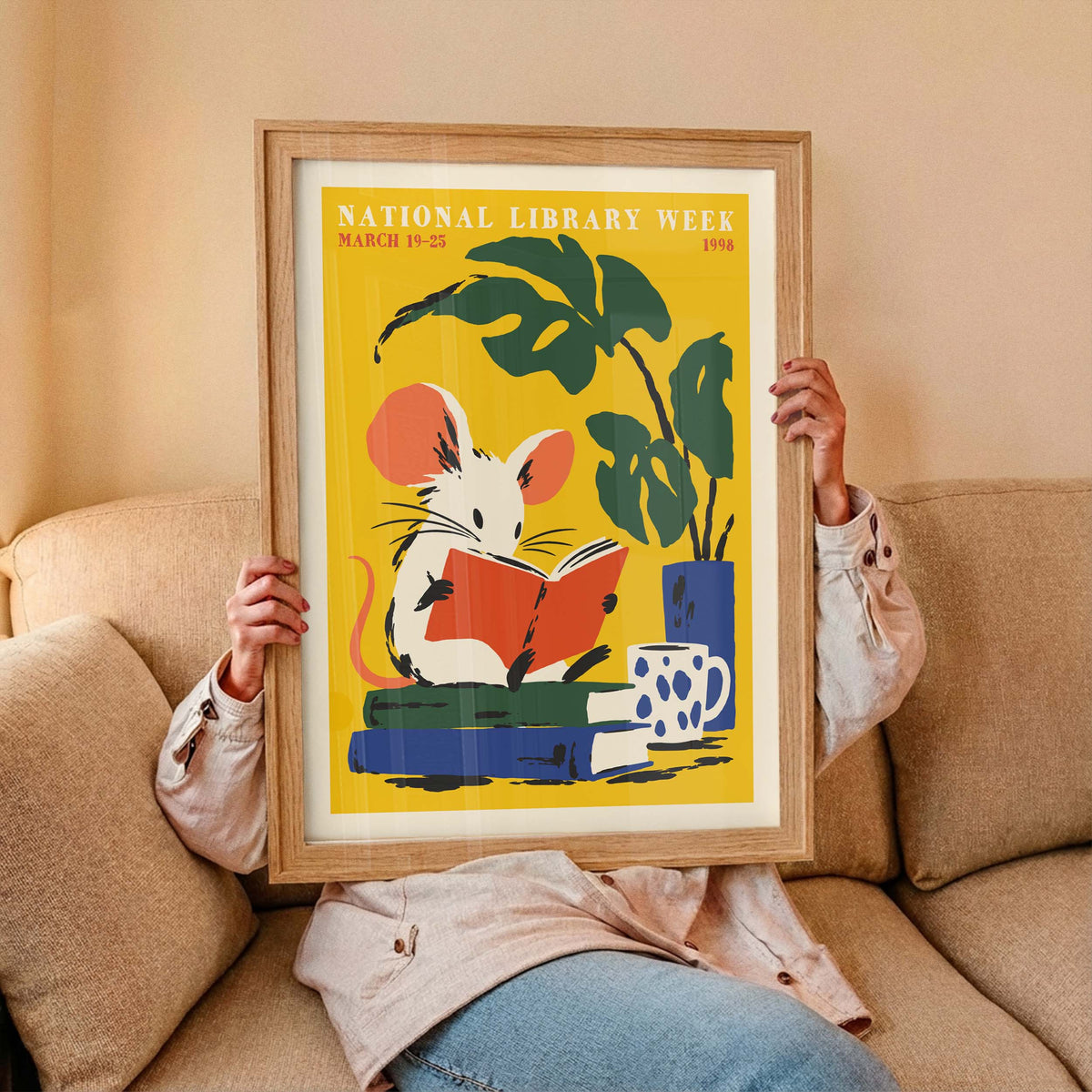 National Library Week Reading Mouse Wall Art Print