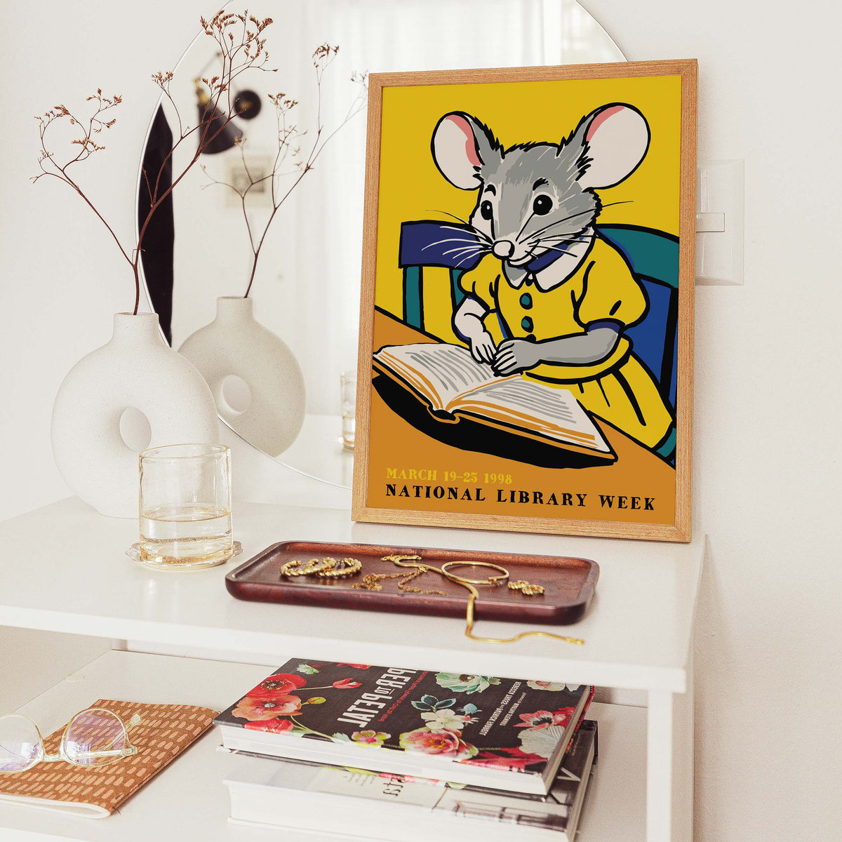 Reading Mouse Library Poster Print