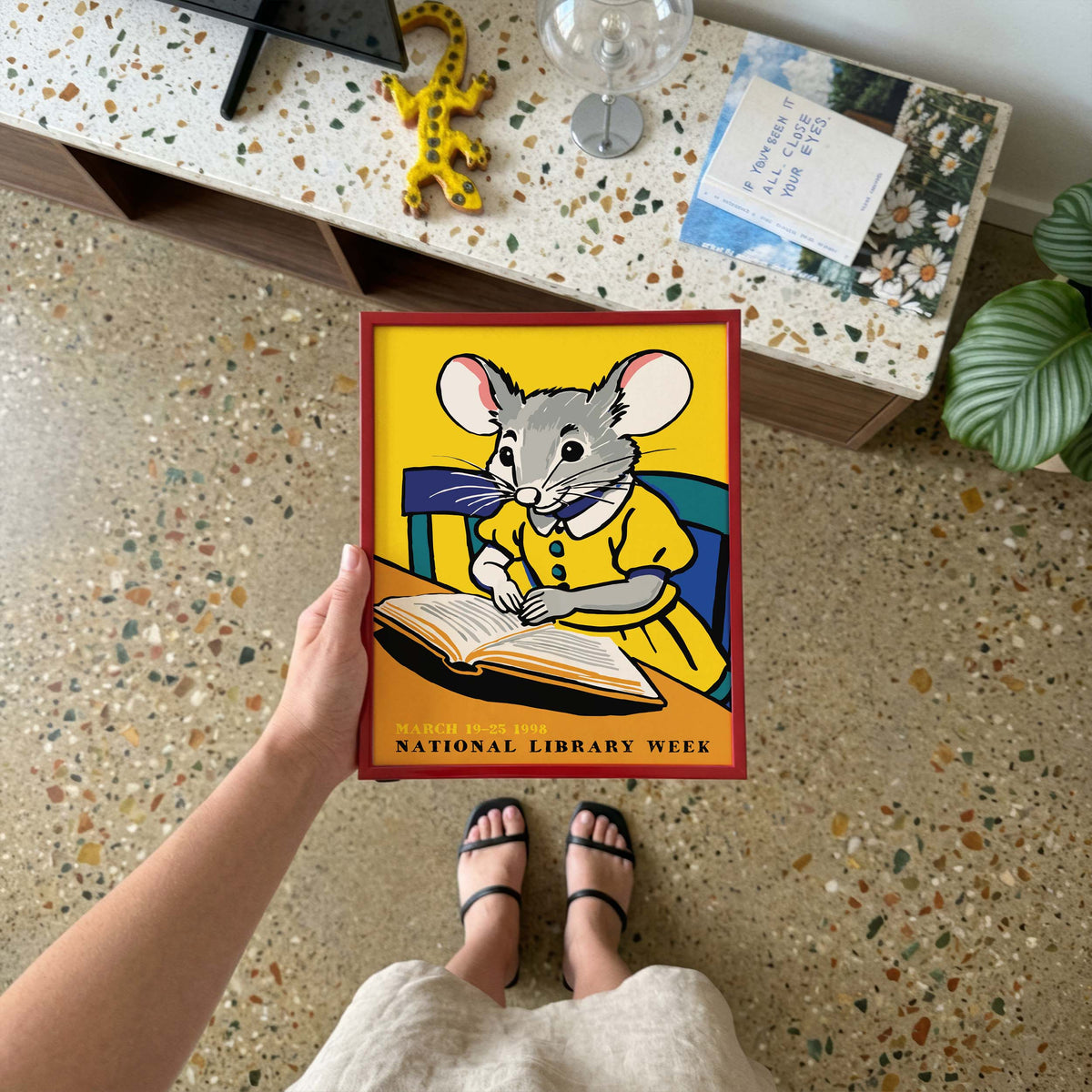 Reading Mouse Library Poster Print