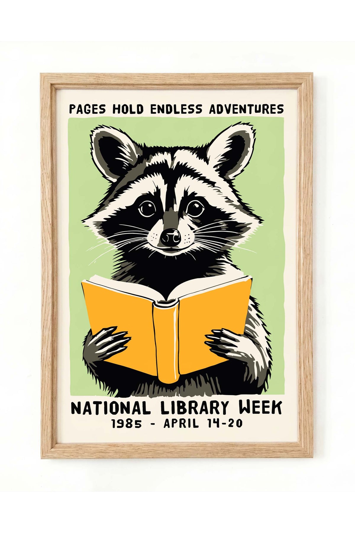 Raccoon Reading Book Wall Art Print