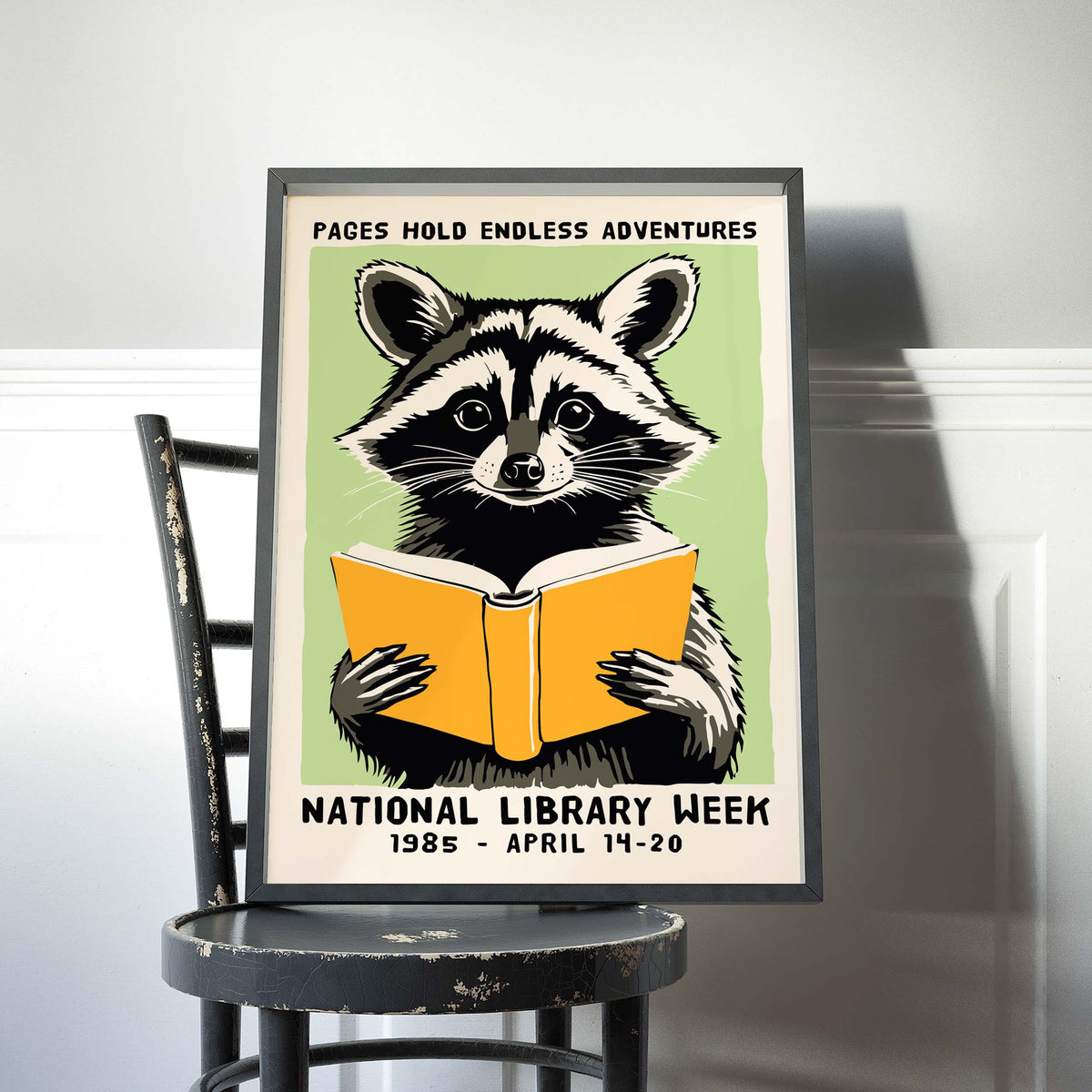 Raccoon Reading Book Wall Art Print