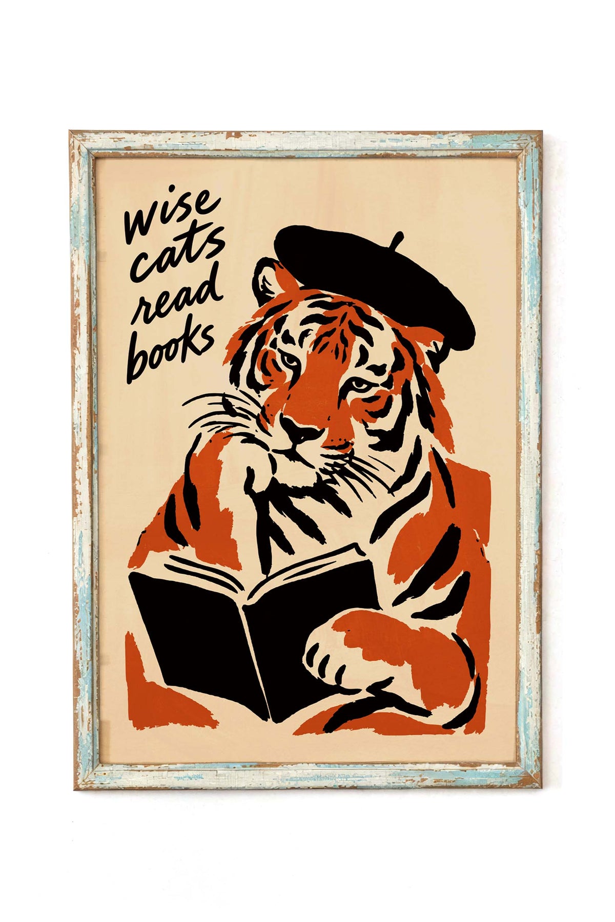 Wise Cat Reading Books Print