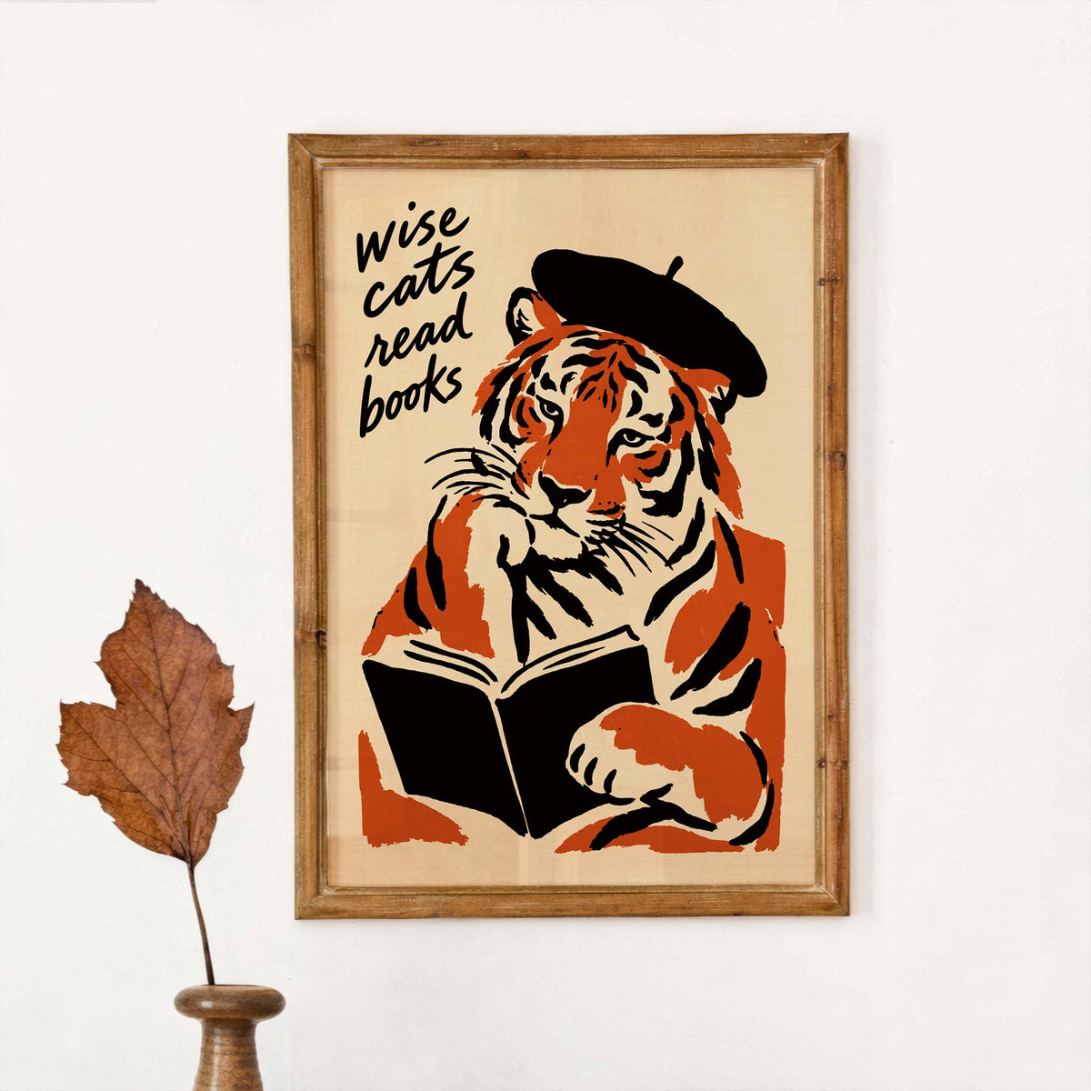 Wise Cat Reading Books Print